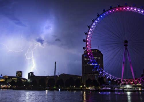 Lighting strikes in London - Scotland has been battered by severe weather this morning. Picture: PA