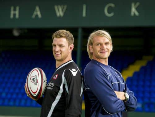 Edinburghs Nikki Walker, left, meets up with Scott MacLeod of Newcastle Falcons. Picture: SNS
