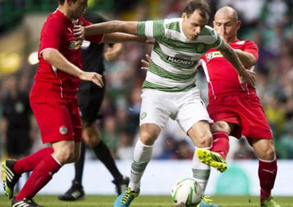 Anthony Stokes breaks through the Cliftonville defence at Parkhead. Picture: SNS