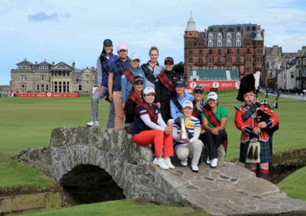 Catriona Matthew, seated in pale blue jumper, is among some top names due to take part in the Womens British Open. Picture: Getty