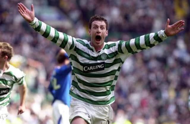 Chris Sutton celebrates a goal for Celtic in 2004. Picture: PA
