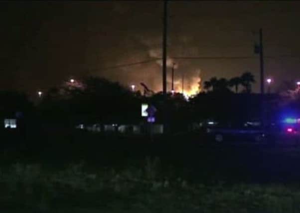 The flames from the gas plant explosion in Tavares City, Florida. Picture: AP