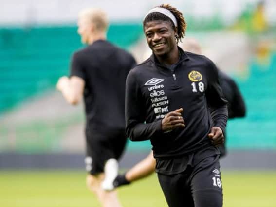 All smiles from Elfsborg striker Mo Bangura on his return to Glasgow. Picture: SNS