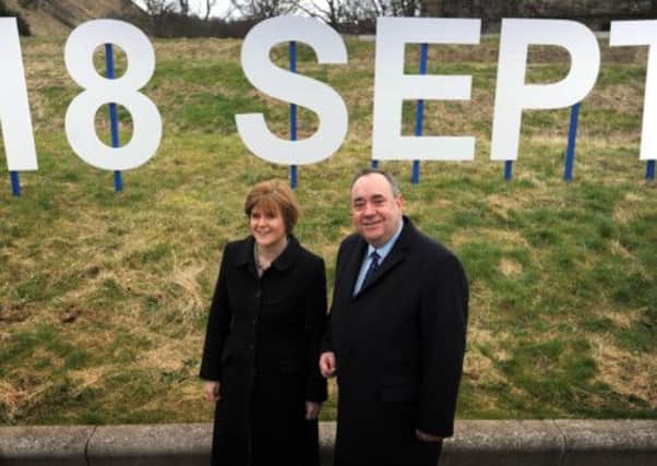 Salmond and Nicola Sturgeon unveiling the referendum date. Picture: Jane Barlow