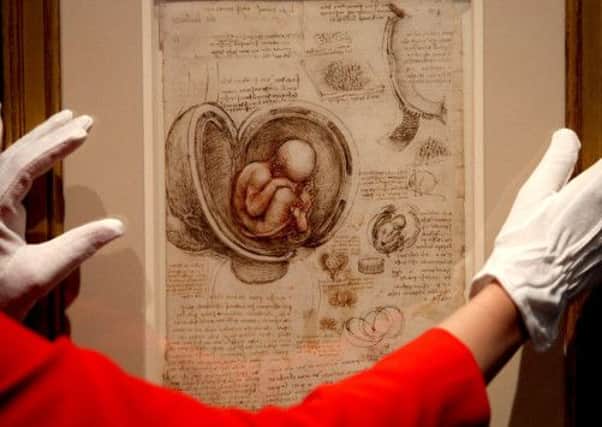 The foetus in the womb c.1511, one of Leonardo da Vinci's anatomy drawings on display. Picture: Hemedia