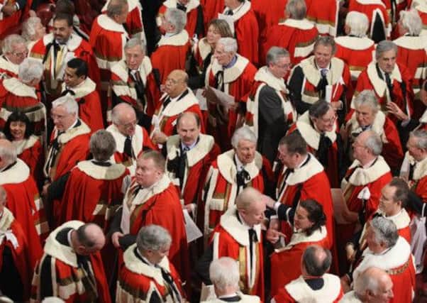 Peers pictured leaving the House of Lords, which the SNP has called an 'affront to democracy.' Picture: Getty