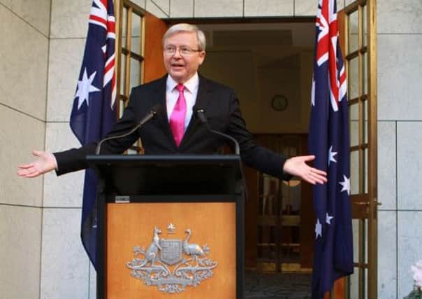 Kevin Rudd announces the election following his visit to the governorgeneral to dissolve Australia's parliament. Picture: Getty