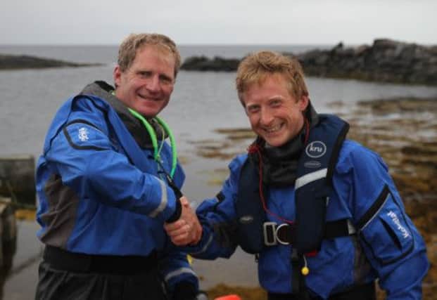 Patrick Winterton and Olly Hicks on completion of their Shetland to Norway sea kayak crossing. Picture: Complimentary