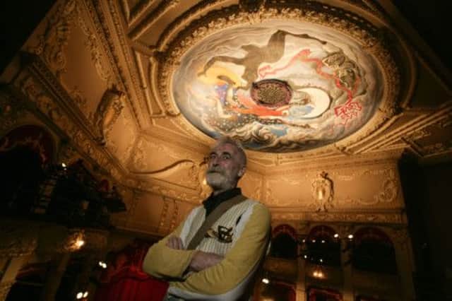 John Byrne pictured with the mural on the roof of the King's Theatre. Picture: Toby Williams