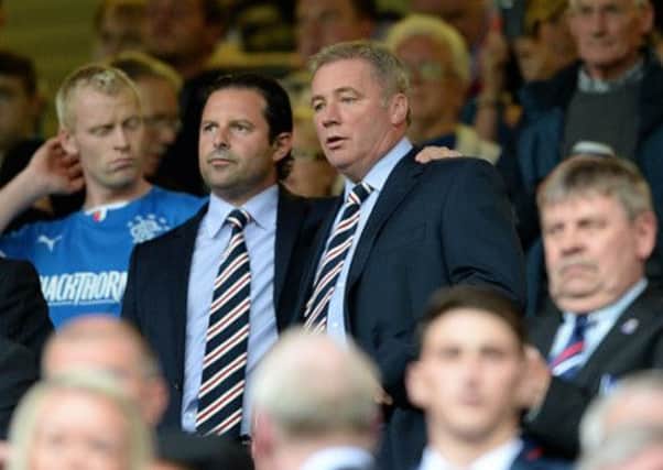 Rangers manager Ally McCoist spent the early part of the match alongside Chief Executive Craig Mather. Picture: SNS
