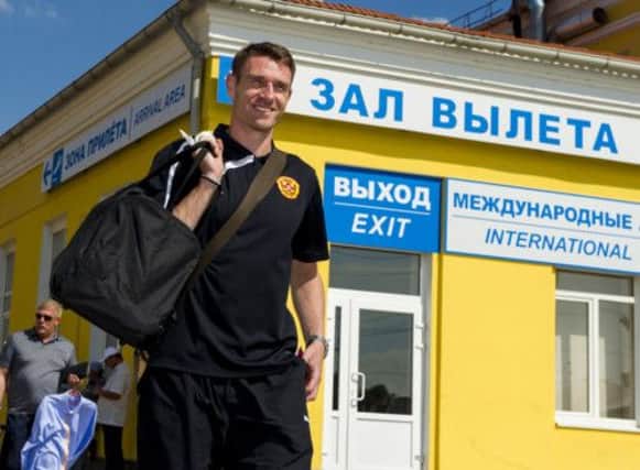 Stephen McManus arrives in Russia for Motherwells second-leg against Kuban Krasnodar. Picture: SNS