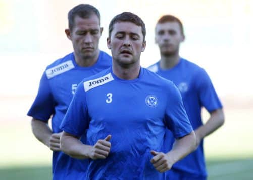 Paddy Cregg goes through his paces in training yesterday in preparation for tonights return leg against Minsk. Picture: SNS