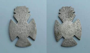 The 126-year-old 2nd XI Fife Cup final medal was found at Halbeath Farm and has been donated to the Pars United fan group. Picture: Contributed