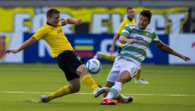 Charlie Mulgrew challenges Elfsborg's Anders Svensson during Wednesday's 0-0 draw. Picture: SNS