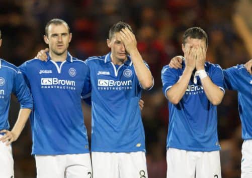 From left to right, Dave Mackay, Gary McDonald and Tam Scobbie look on as the penalty shoot-out goes against St Johnstone. Picture: SNS