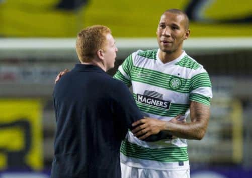 Former Celtic stopper Kelvin Wilson with manager Neil Lennon. Picture: SNS