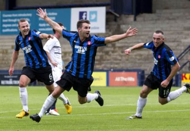 Hamilton's James Keating celebrates after scoring the winning goal at Stark's Park. Picture: SNS