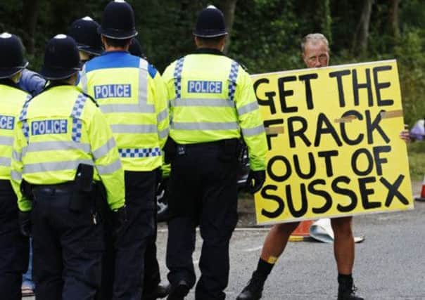 A demonstrator at an anti-fracking protest in Balcombe, Sussex. Picture: Reuters