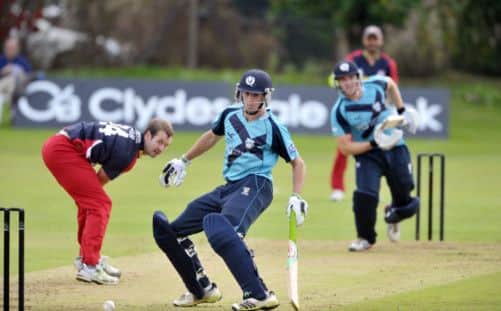 Calum MacLeod watches the ball sent past him by Richie Berrington off the bowling of Tom Smith in the Saltires' final game. Picture: Donald MacLeod