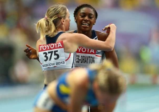 Eilidh Child of Great Britain hugs Perri Shakes-Drayton. Picture: Getty