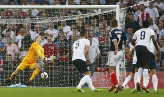 Joe Hart's position as England No 1 has come under scrutiny after his error allowed Scotland to take the lead at Wembley. Picture: Reuters