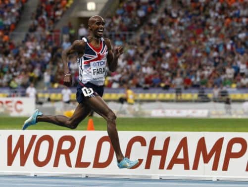 Britain's Mo Farah winning the men's 5000-meter final at the World Athletics Championships in Moscow. Picture: AP