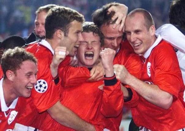 Manchester United's Ole Gunner Solskjaer celebrates his winning goal in the 1999 Champions League final. Picture: Reuters