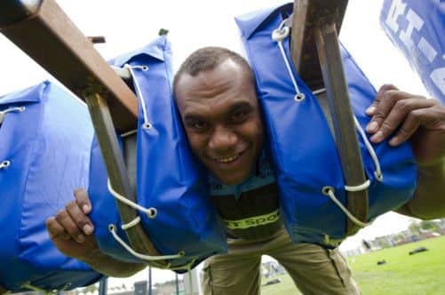 Former Fiji Barbarians lock Leone Nakarawa at his unveiling at Glasgow Warriors. Picture: SNS