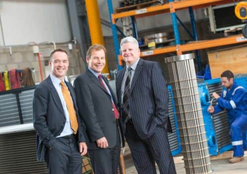 Glacier Energy Services chairman Scott Martin with Ross Offshore director Toby Ross and Glacier MD Mark Derry. Picture: Contributed