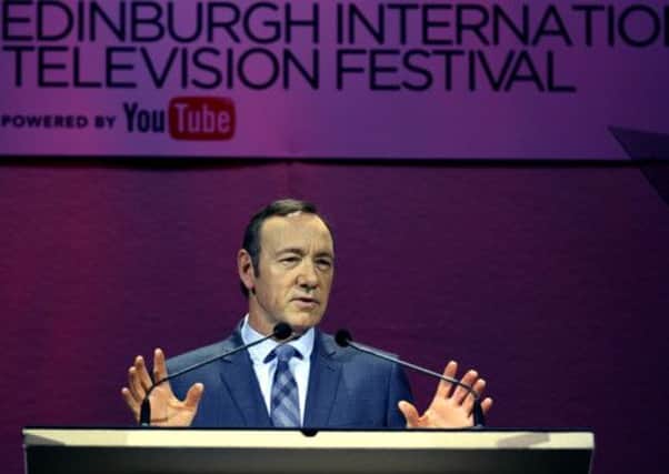 Kevin Spacey delivers his keynote speech at the Edinburgh International Television Festival. Picture: David Cheskin
