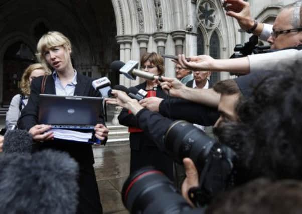 Gwendolen Morgan, the lawyer for David Miranda, makes a statement to the media outside the High Court in London. Picture: Reuters