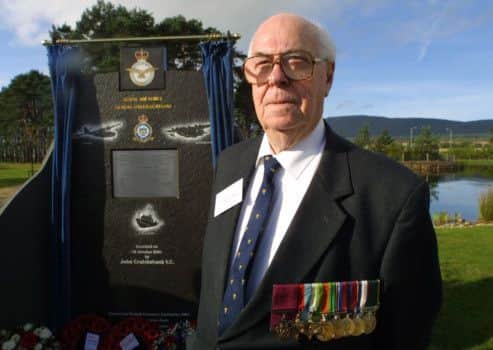 John Cruickshank VC unveils the memorial at the site of RAF Alness. Picture: Peter Jolly