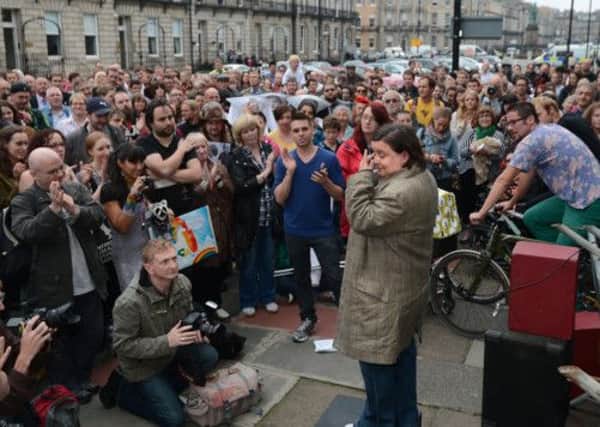 Comedian Susan Calman wipes away tears outside the Russian Consulate. Picture: Neil Hanna