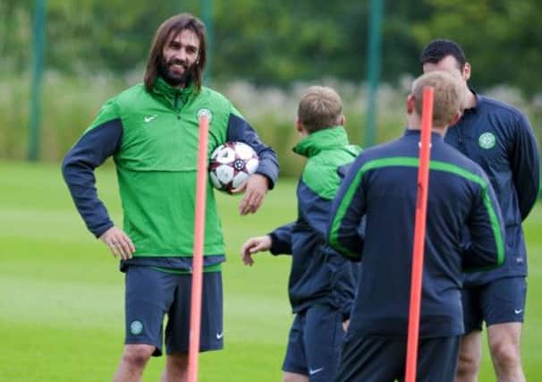 Celtic's Georgios Samaras at a training session yesterday. Picture: SNS