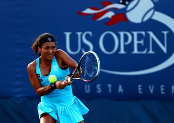 Heather Watson plays a shot during here first round match at Flushing Meadows. Picture: Getty