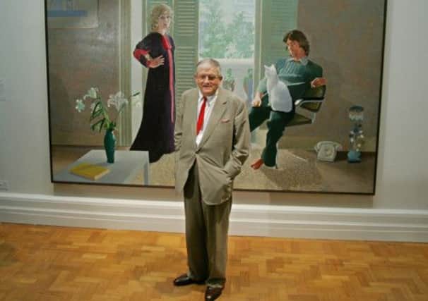 David Hockney in front of one of his works which was part of an exhibition at the National Portrait Gallery in London. Picture: Getty Images