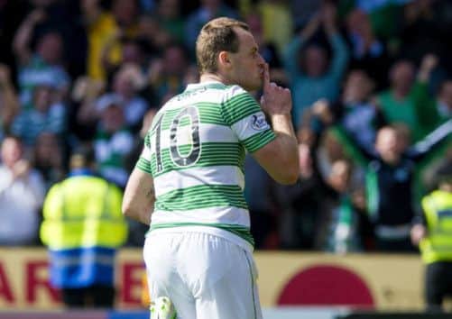 Celtic's Anthony Stokes celebrates his winning goal. Picture: SNS