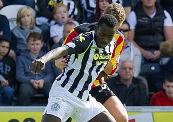 Stephane Bahoken on the ball during his St Mirren debut. Picture: SNS