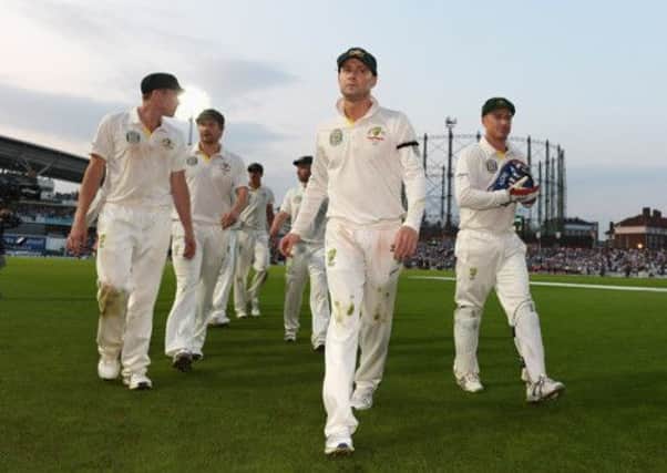 Michael Clarke of Australia leads his team off the Kia Oval last month. Picture: Getty