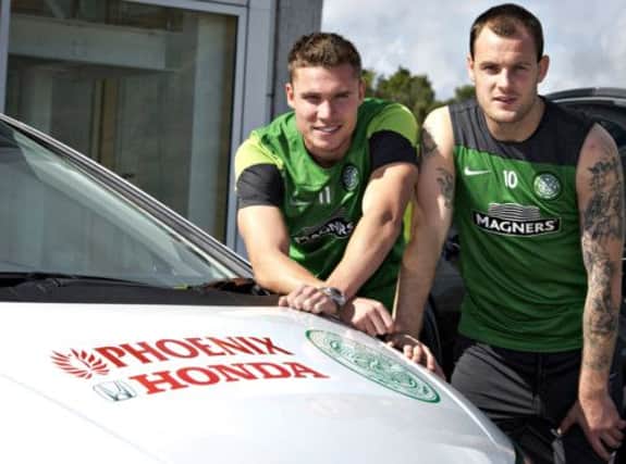 Derk Boerrigter and Anthony Stokes promote Celtics new partnership with Phoenix Honda. Picture: SNS