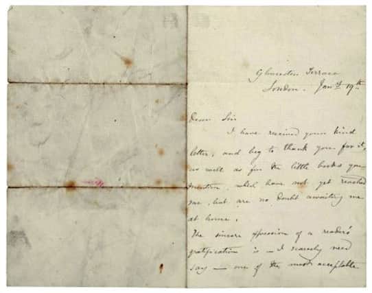 A thank you note from Charlotte Bronte to a Linlithgow Medic. Picture: Lyon and Turnbull