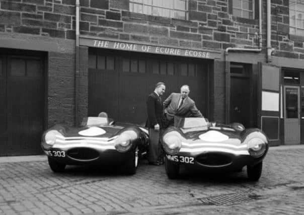 Jaguar vehicles pictured at Ecurie Ecosse garages in Merchiston Mews, some time in 1956. Picture: TSPL