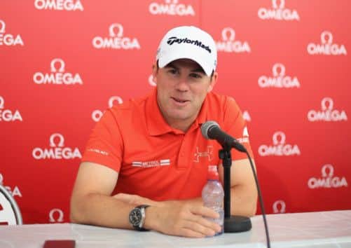 Defending champion Richie Ramsay talks to the media in CranssurSierre. Picture: Richard Heathcote/Getty