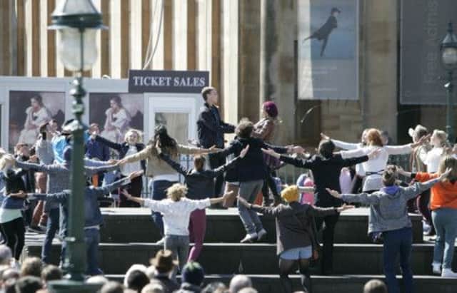 Sunshine on Leith films on the Mound in Edinburgh. Picture: Toby Williams