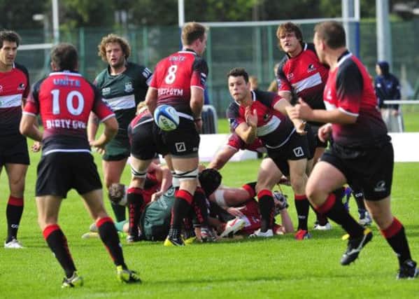Hawks scrum-half Patrick Boyer feeds the ball out during last weeks win over Hawick. Picture: Robert Perry
