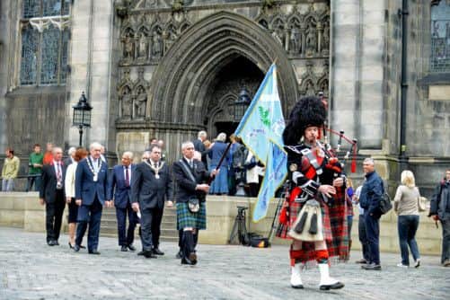Clan chiefs outside St Giles Cathedral in Edinburgh. Picture: Jon Savage