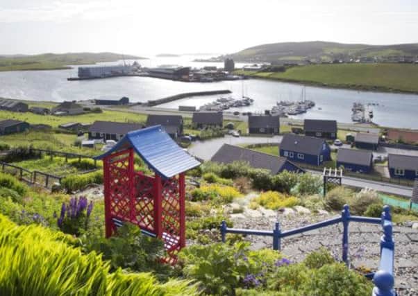 The view over to the villages of Scalloway and East Voe. Picture: Ray Cox (www.rcoxgardenphotos.co.uk)