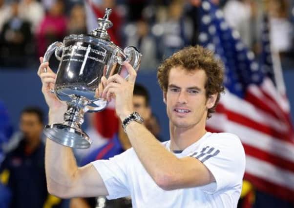 Andy Murray lifts the US Open trophy after his 2012 win. Picture: Getty