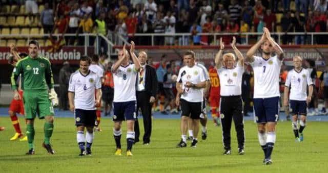 Scotland players celebrate their victory against Macedonia. Picture: AP