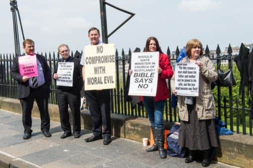 Church of Scotland protesters on The Mound. Picture: TSPL